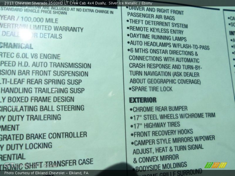  2013 Silverado 3500HD LT Crew Cab 4x4 Dually Window Sticker