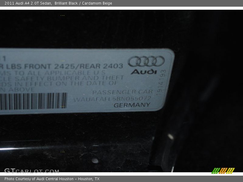 Brilliant Black / Cardamom Beige 2011 Audi A4 2.0T Sedan