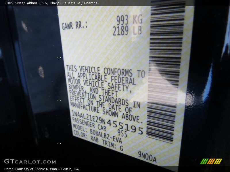 Navy Blue Metallic / Charcoal 2009 Nissan Altima 2.5 S