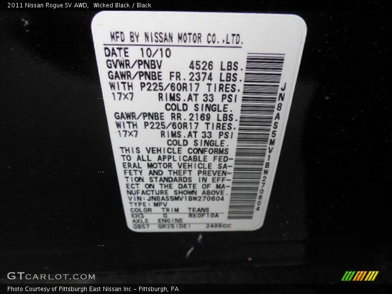 Wicked Black / Black 2011 Nissan Rogue SV AWD
