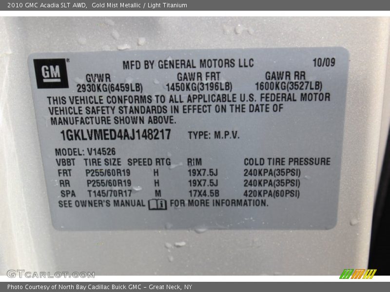 Gold Mist Metallic / Light Titanium 2010 GMC Acadia SLT AWD