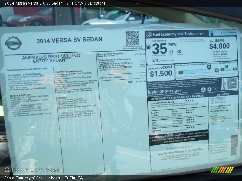  2014 Versa 1.6 SV Sedan Window Sticker