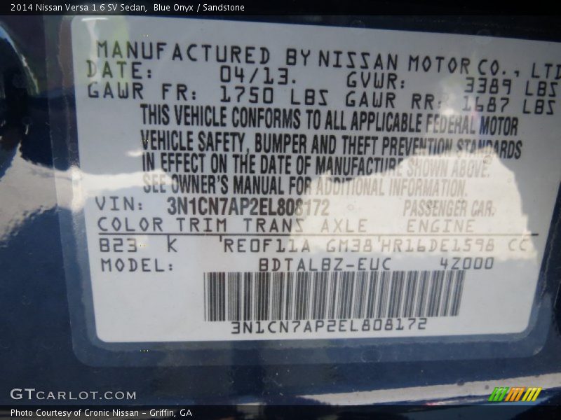 Blue Onyx / Sandstone 2014 Nissan Versa 1.6 SV Sedan