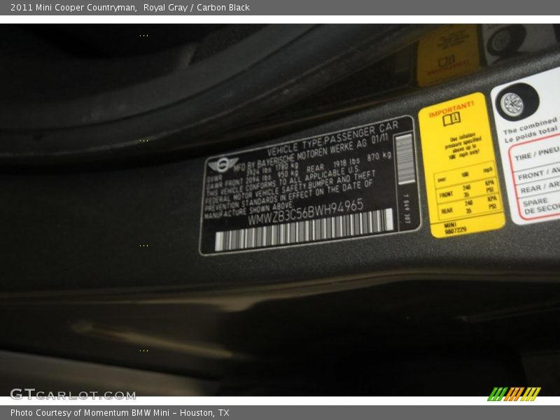 Royal Gray / Carbon Black 2011 Mini Cooper Countryman