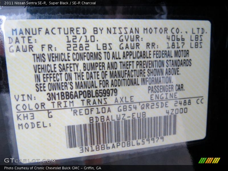 2011 Sentra SE-R Super Black Color Code KH3