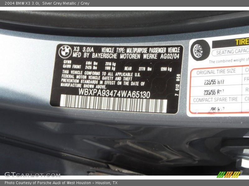 Silver Grey Metallic / Grey 2004 BMW X3 3.0i