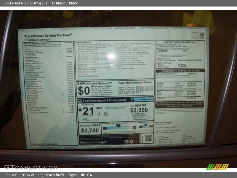  2014 X3 xDrive35i Window Sticker