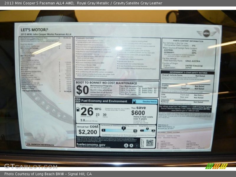 Royal Gray Metallic / Gravity Satellite Gray Leather 2013 Mini Cooper S Paceman ALL4 AWD