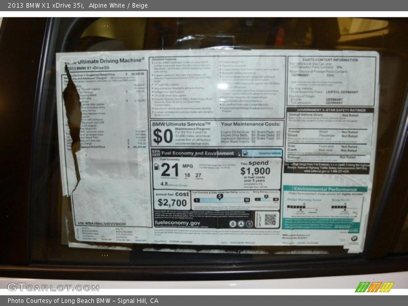 Alpine White / Beige 2013 BMW X1 xDrive 35i