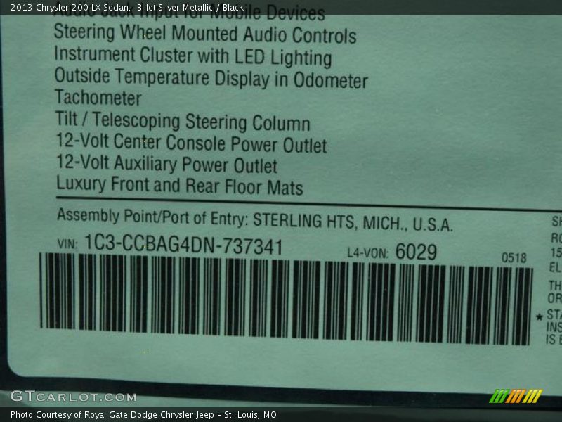  2013 200 LX Sedan Window Sticker