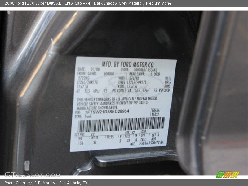 Dark Shadow Grey Metallic / Medium Stone 2008 Ford F250 Super Duty XLT Crew Cab 4x4