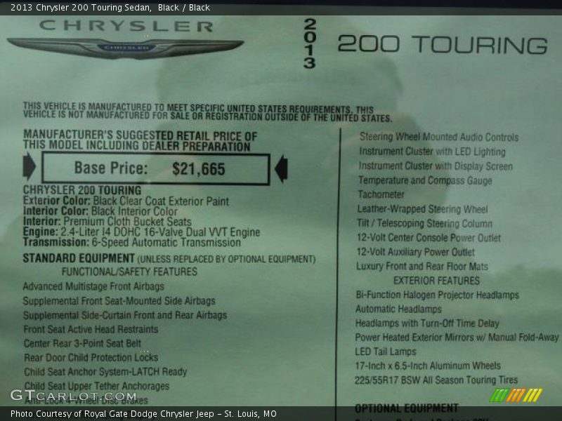 Black / Black 2013 Chrysler 200 Touring Sedan
