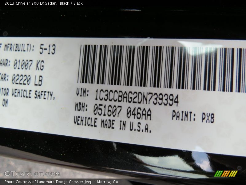 Black / Black 2013 Chrysler 200 LX Sedan