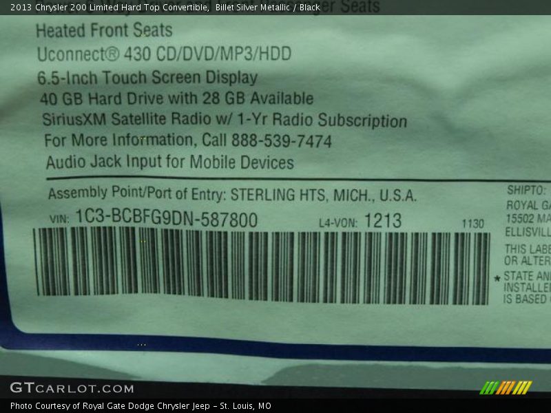 Billet Silver Metallic / Black 2013 Chrysler 200 Limited Hard Top Convertible