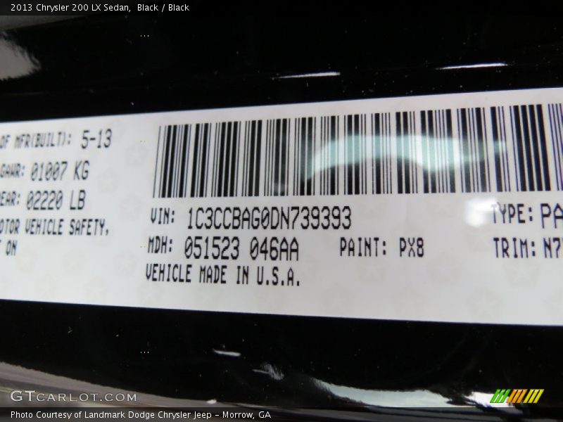 Black / Black 2013 Chrysler 200 LX Sedan