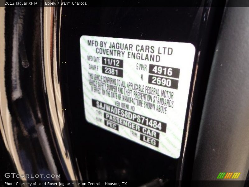 Ebony / Warm Charcoal 2013 Jaguar XF I4 T