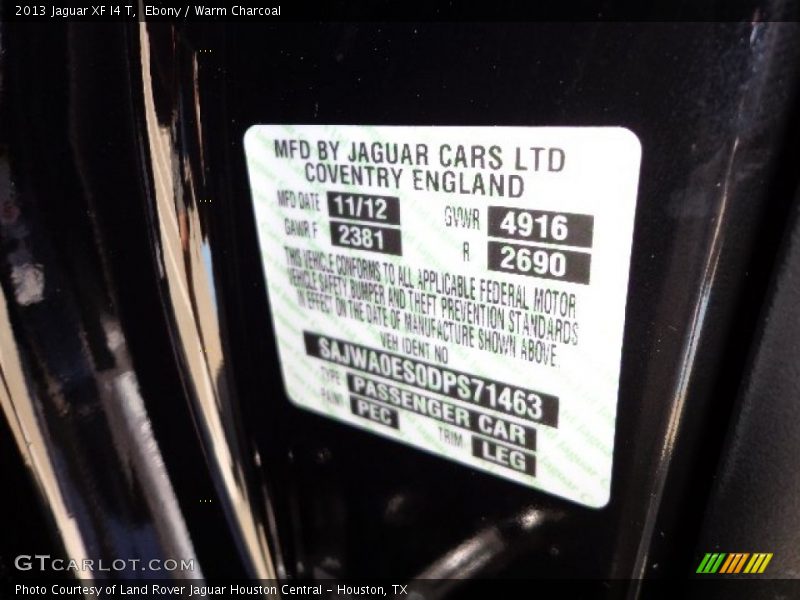 Ebony / Warm Charcoal 2013 Jaguar XF I4 T