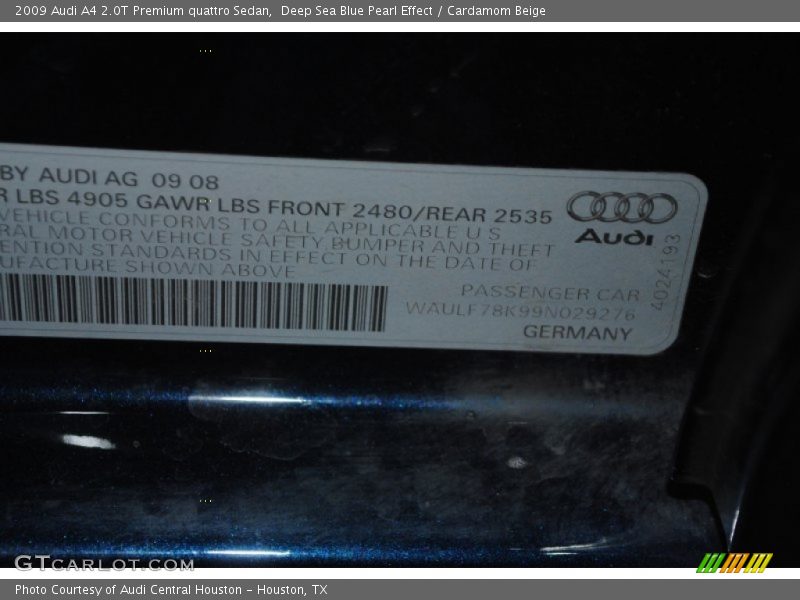 Deep Sea Blue Pearl Effect / Cardamom Beige 2009 Audi A4 2.0T Premium quattro Sedan