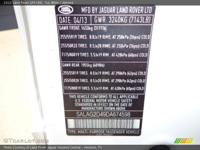Info Tag of 2013 LR4 HSE