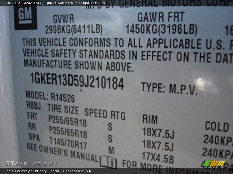 Quicksilver Metallic / Light Titanium 2009 GMC Acadia SLE