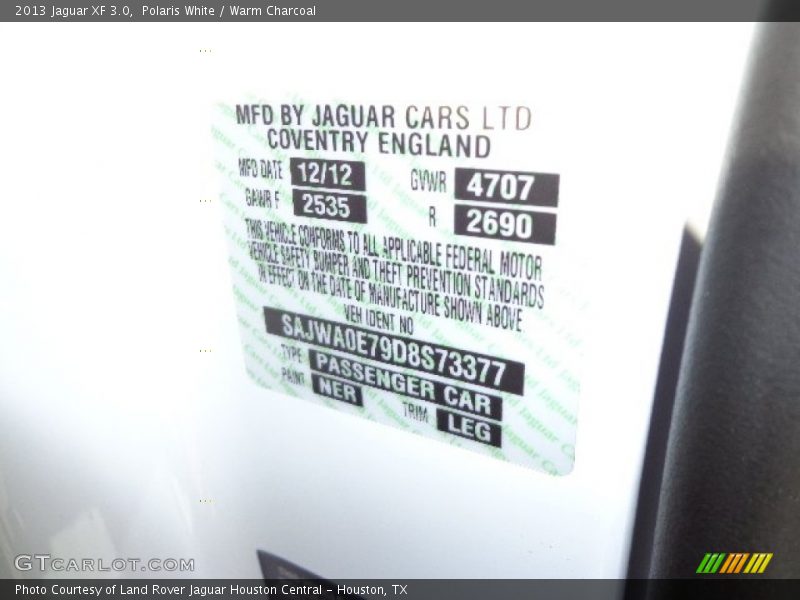 Polaris White / Warm Charcoal 2013 Jaguar XF 3.0