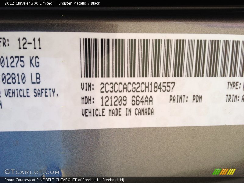 Tungsten Metallic / Black 2012 Chrysler 300 Limited