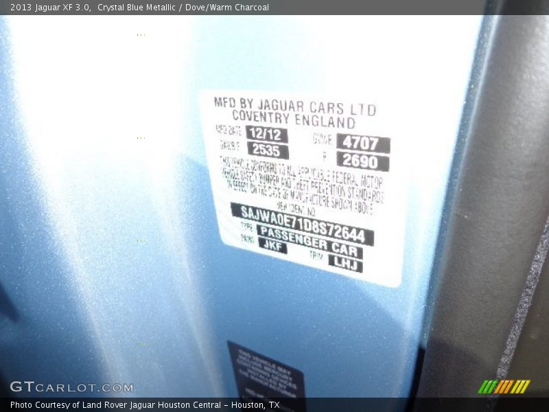 2013 XF 3.0 Crystal Blue Metallic Color Code JKF