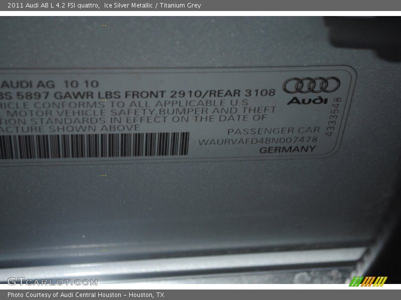 Ice Silver Metallic / Titanium Grey 2011 Audi A8 L 4.2 FSI quattro