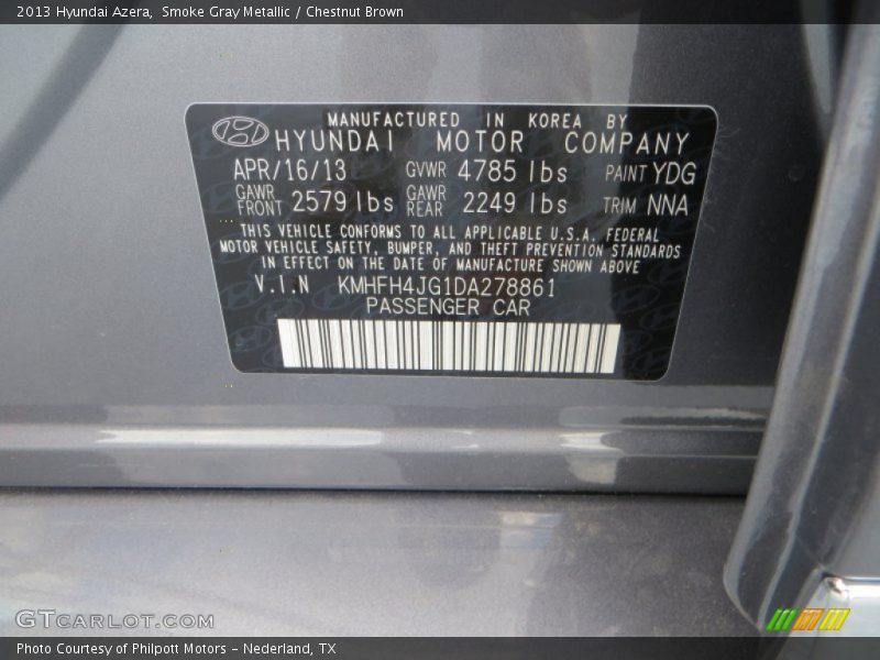 Smoke Gray Metallic / Chestnut Brown 2013 Hyundai Azera