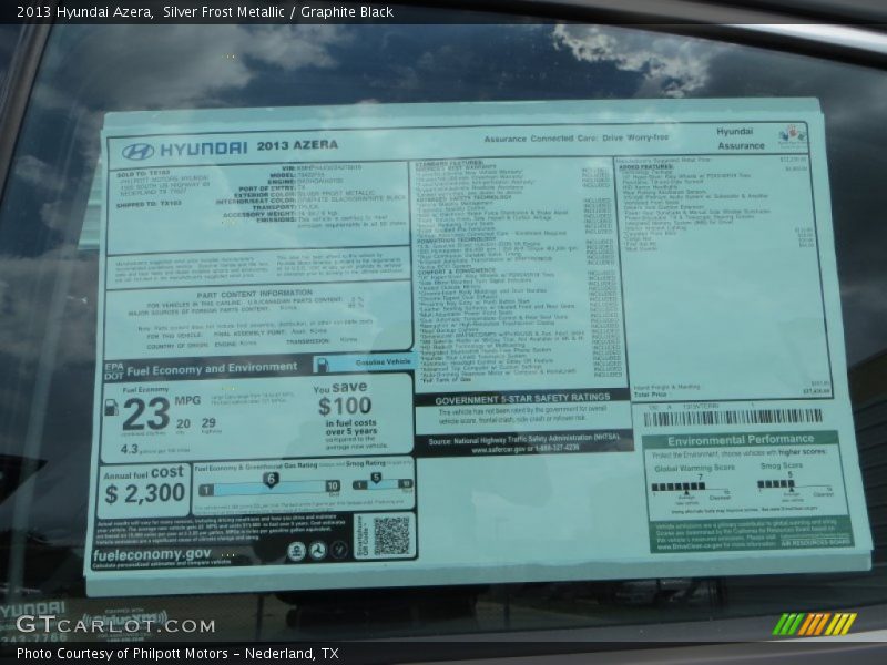 Silver Frost Metallic / Graphite Black 2013 Hyundai Azera