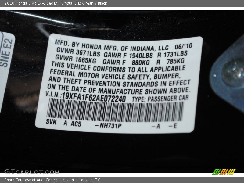 Crystal Black Pearl / Black 2010 Honda Civic LX-S Sedan