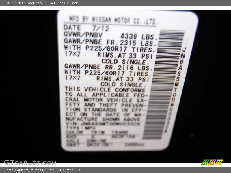 Super Black / Black 2013 Nissan Rogue SV