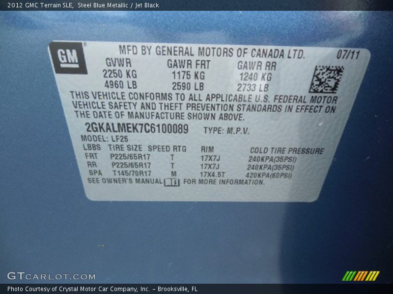 Steel Blue Metallic / Jet Black 2012 GMC Terrain SLE