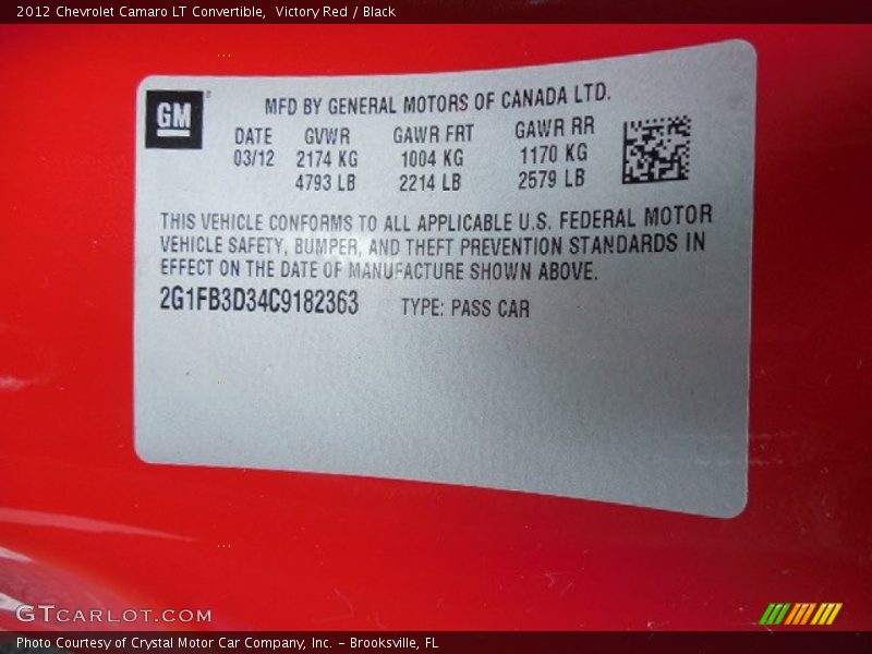 Victory Red / Black 2012 Chevrolet Camaro LT Convertible