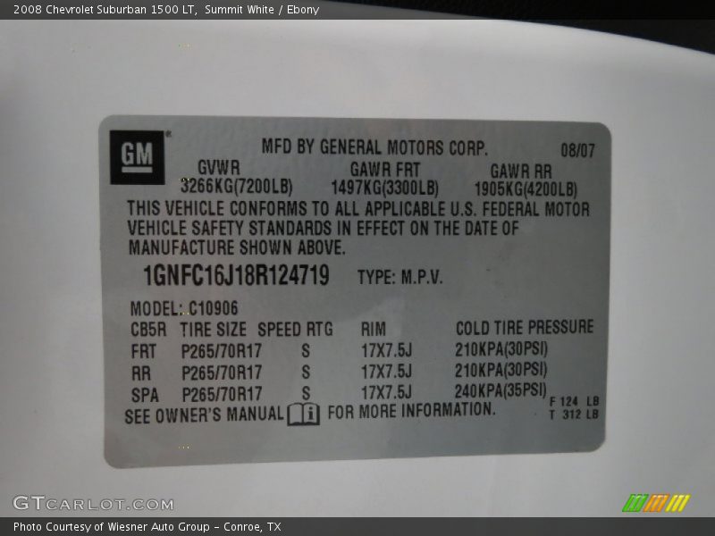 Summit White / Ebony 2008 Chevrolet Suburban 1500 LT