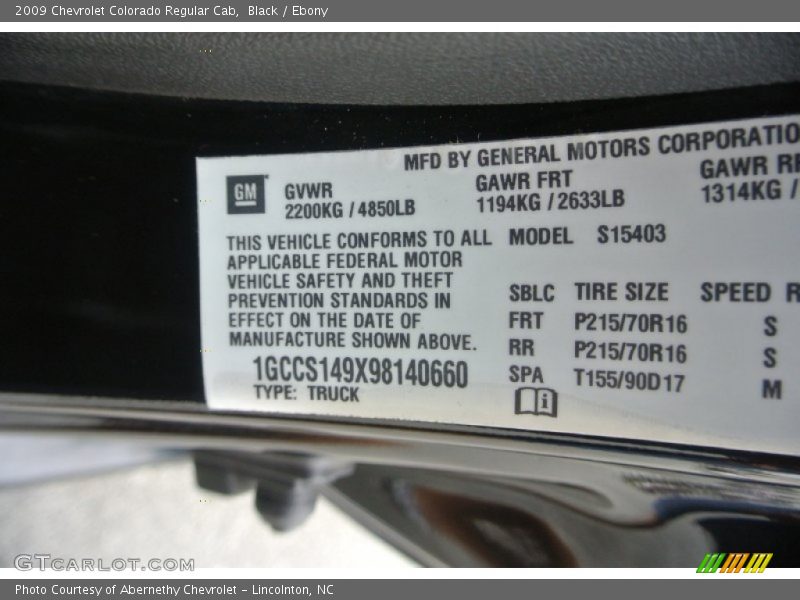 Black / Ebony 2009 Chevrolet Colorado Regular Cab