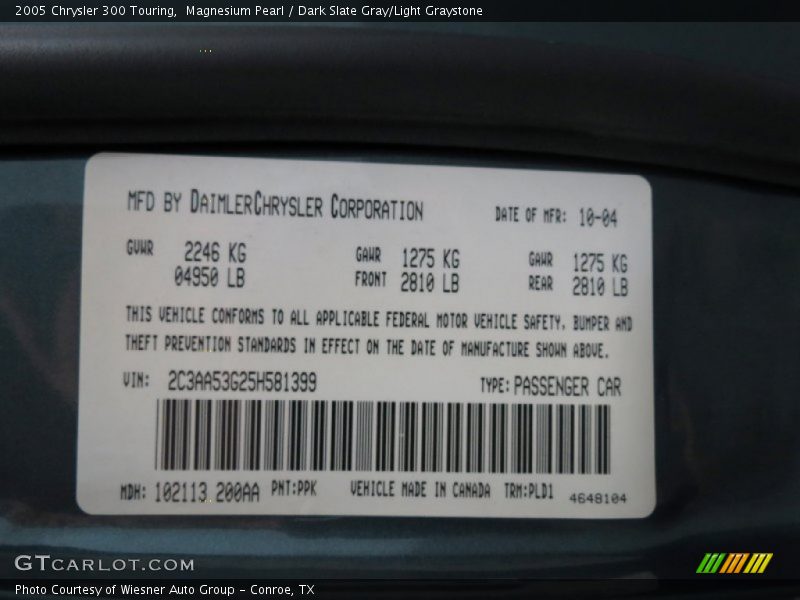 Magnesium Pearl / Dark Slate Gray/Light Graystone 2005 Chrysler 300 Touring