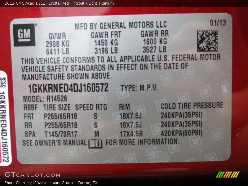 Crystal Red Tintcoat / Light Titanium 2013 GMC Acadia SLE