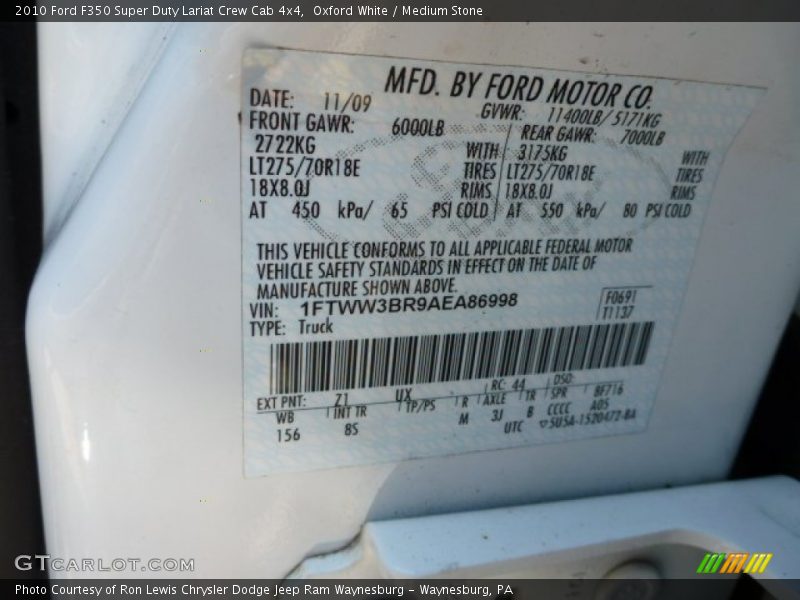 Oxford White / Medium Stone 2010 Ford F350 Super Duty Lariat Crew Cab 4x4