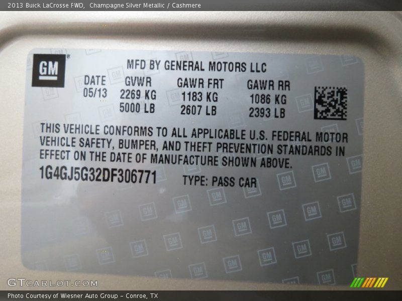 Champagne Silver Metallic / Cashmere 2013 Buick LaCrosse FWD