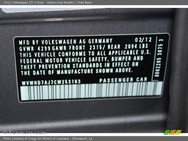 United Gray Metallic / Titan Black 2012 Volkswagen GTI 4 Door
