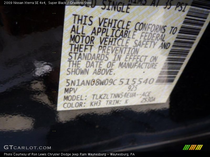 Super Black / Graphite/Steel 2009 Nissan Xterra SE 4x4