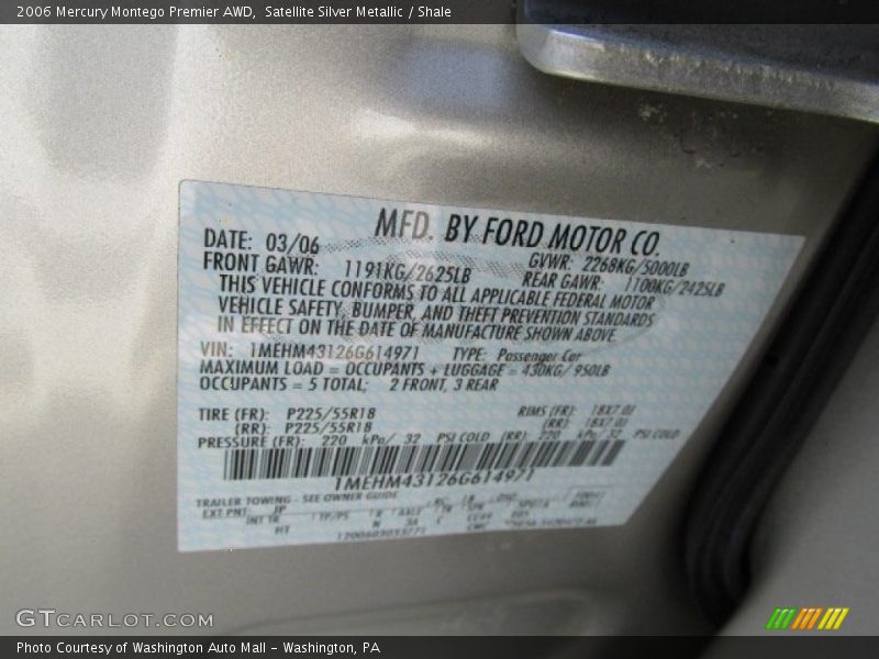 Satellite Silver Metallic / Shale 2006 Mercury Montego Premier AWD