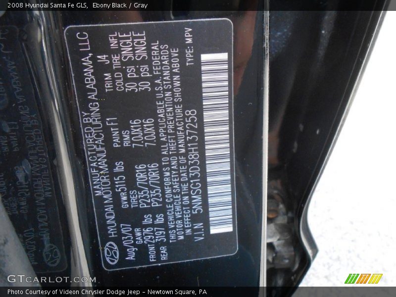 Ebony Black / Gray 2008 Hyundai Santa Fe GLS