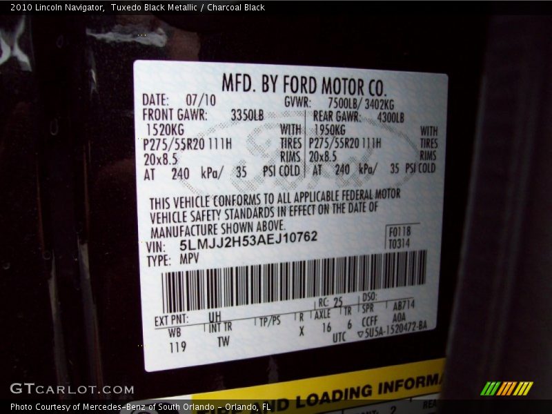 Tuxedo Black Metallic / Charcoal Black 2010 Lincoln Navigator