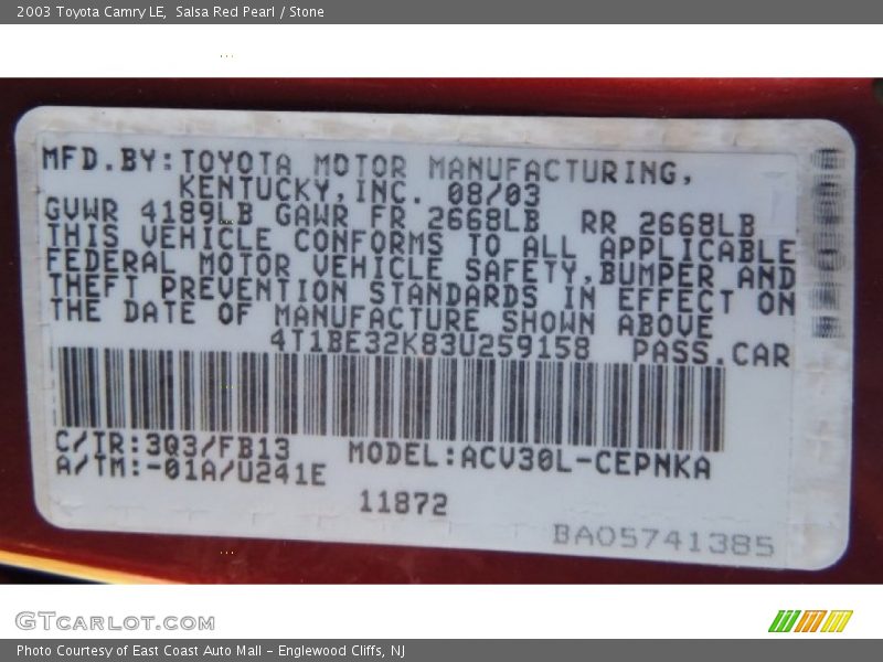 Salsa Red Pearl / Stone 2003 Toyota Camry LE