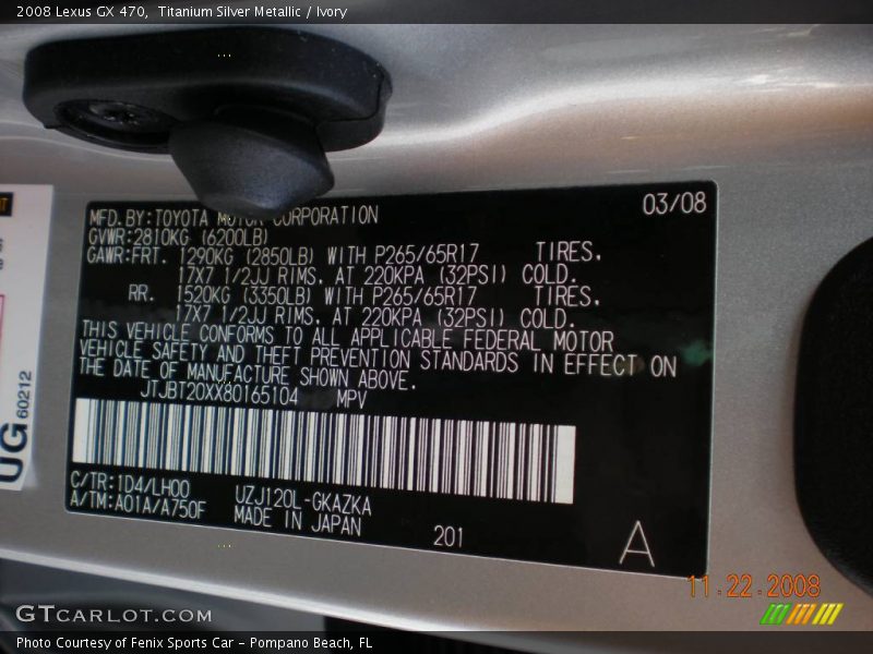 Titanium Silver Metallic / Ivory 2008 Lexus GX 470