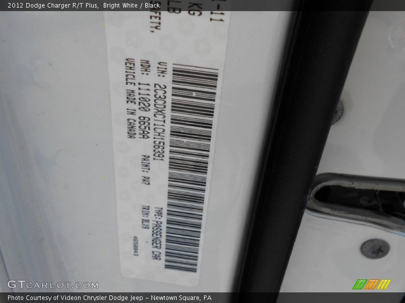Bright White / Black 2012 Dodge Charger R/T Plus