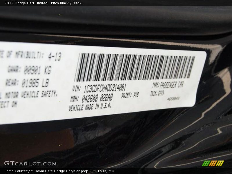 Pitch Black / Black 2013 Dodge Dart Limited