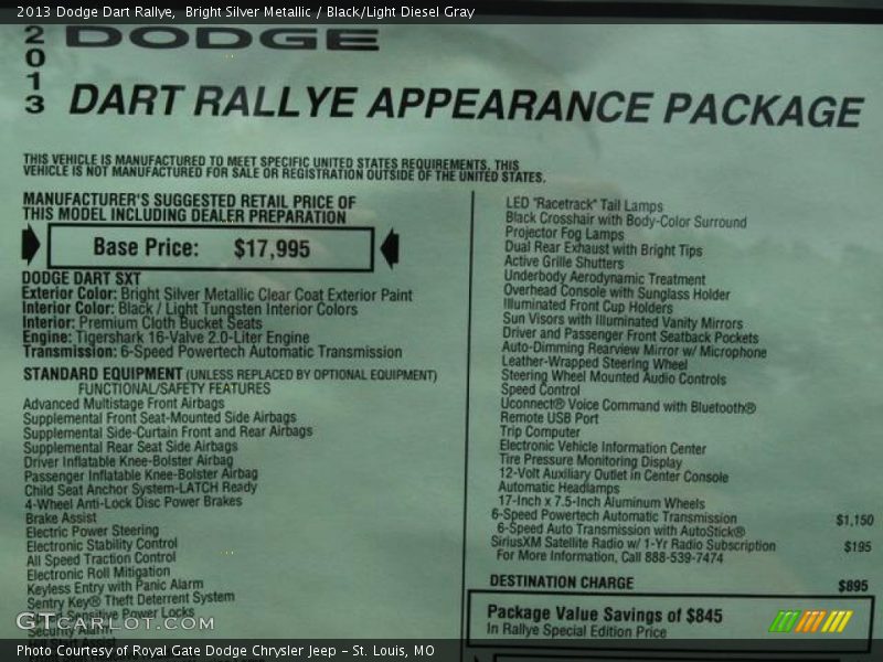 Bright Silver Metallic / Black/Light Diesel Gray 2013 Dodge Dart Rallye